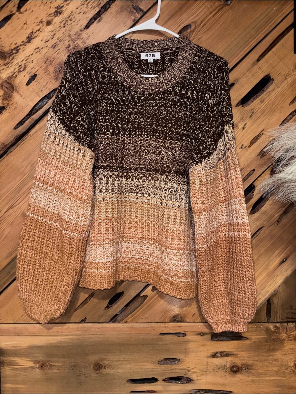 525 America Colorblock Oversized Chunky Knit Sweater in Brown & Tan